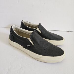 Vans Classic Slip On Leather Black Sneakers Shoes Womens 8 Mens 6.5